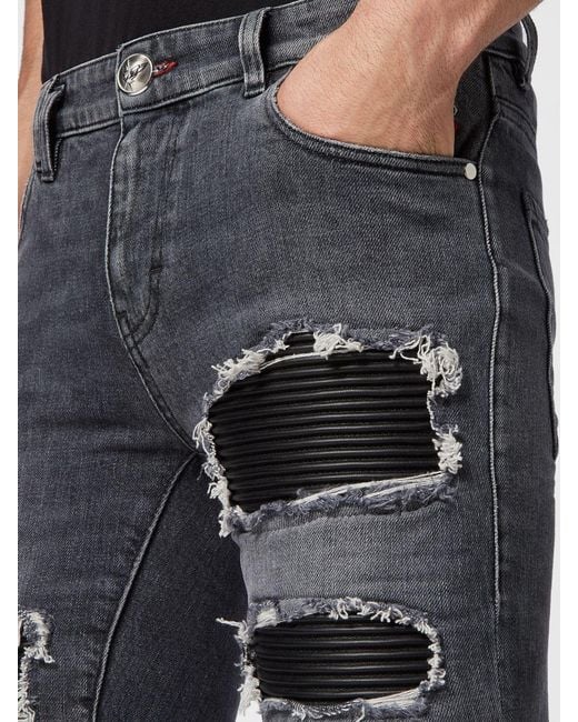 Philipp Plein Blue Skinny-Fit Distressed Effect Cotton Denim Jeans for men