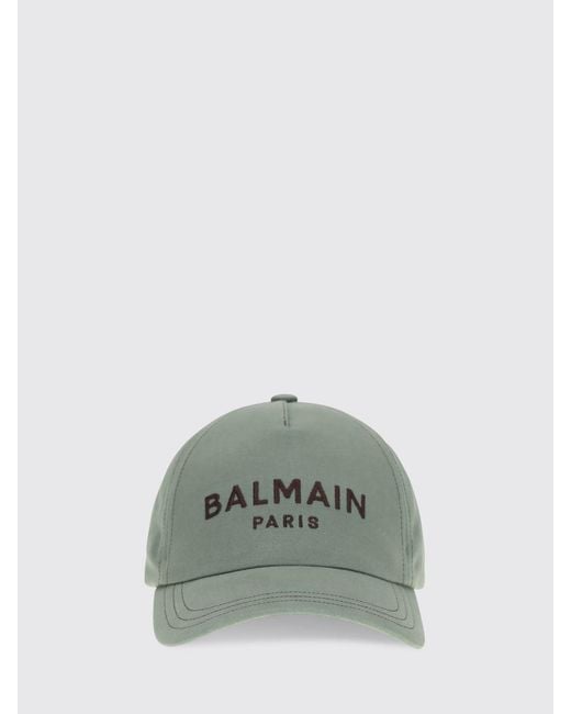 Balmain Green Cotton Twill Hat With Embroidered Logo for men