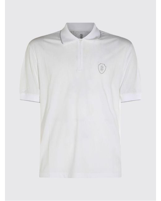 Brunello Cucinelli White Short-Sleeve Polo Shirt for men