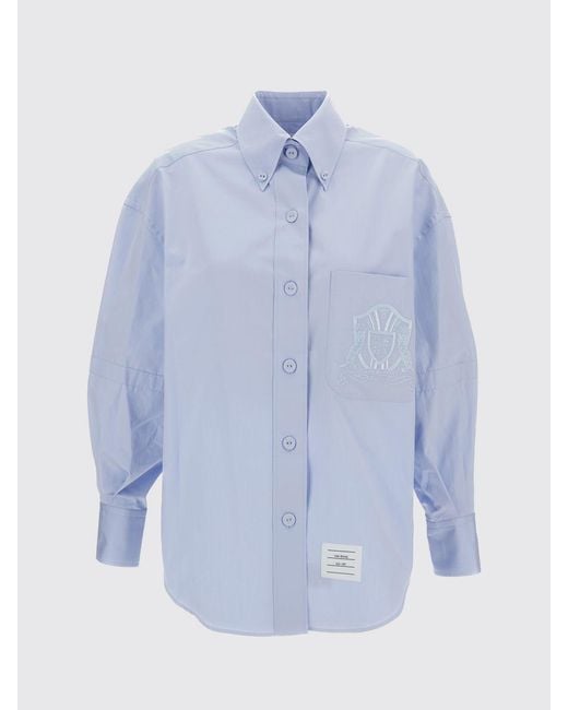 Thom Browne Blue Cotton Shirt With Logo