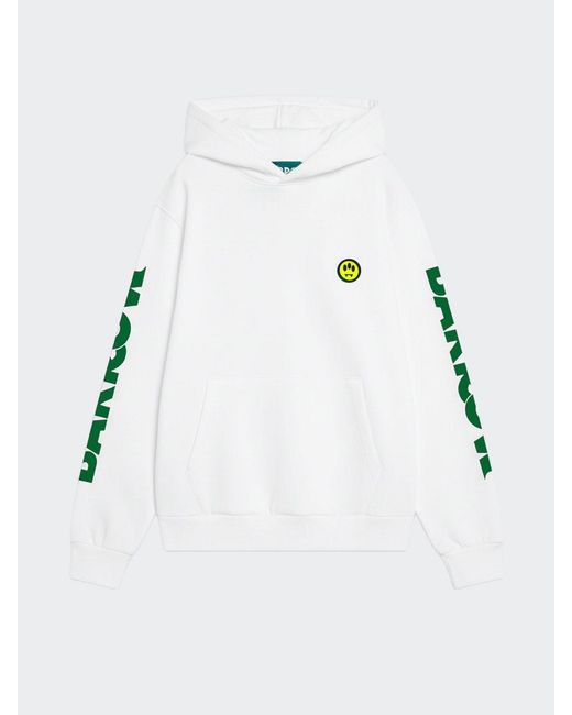 Barrow White Cotton Hoodie With Logo for men