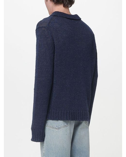 sunflower Blue Cotton And Linen Knit Polo Shirt for men