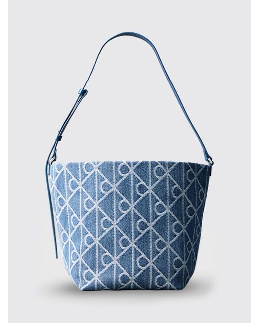 Calvin Klein Blue Emblem Aop Cotton Bucket Bag With Monogram Jacquard