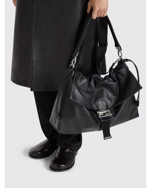 Fendi Black Flux Maxi Messenger Leather Bag for men