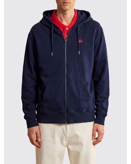 La Martina Blue Cotton Hoodie for men