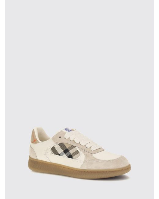 Burberry Natural Terrace Leather And Suede Sneakers With Vintage Check Motif