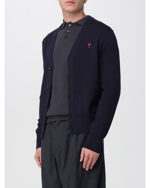 AMI Merinowoll-Cardigan Mit Gesticktem Logo in Blue für Herren