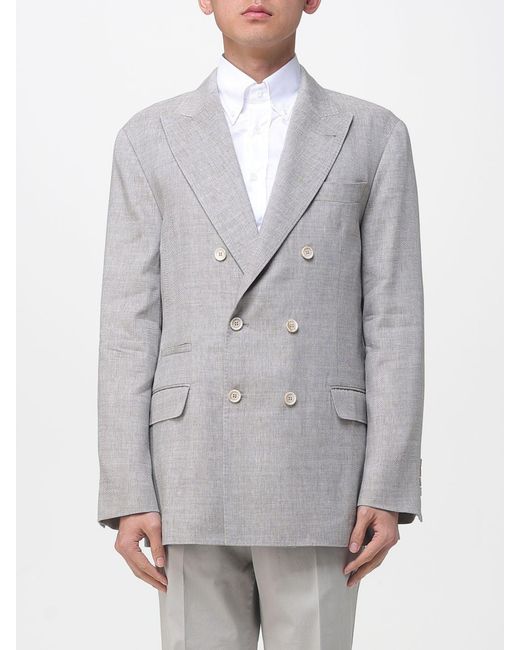 Brunello Cucinelli Gray Double-Breasted Linen And Virgin Wool Blend Blazer for men