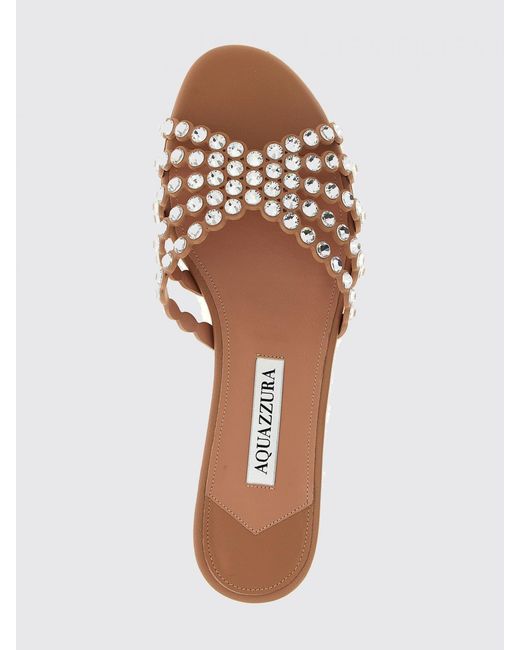 Aquazzura Pink Tequila Leather Slippers With Rhinestones