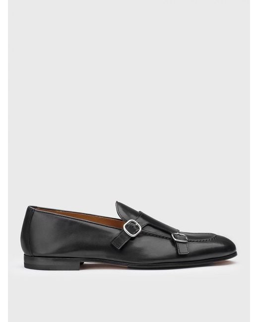 Doucal's Gray Leather Monk Strap Shoes for men