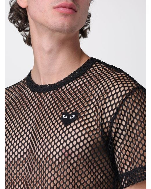 COMME DES GARÇONS PLAY Black Comme Des GarÇ Ons Play Mesh Nylon T-Shirt With Embroidered Logo for men