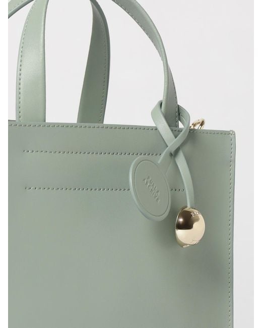Furla Green Divide Small Leather Tote Bag By With Double Handle And Charm