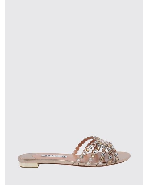 Aquazzura Pink Tequila Laminated Nappa Slippers With Rhinestones By