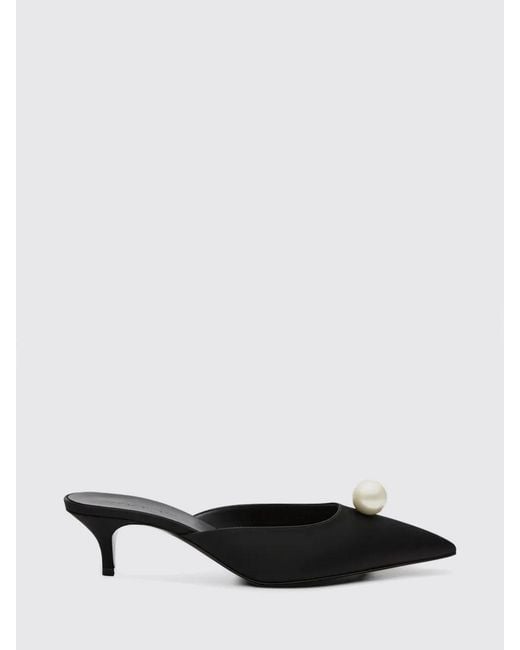 Magda Butrym Black Silk Mules With Applied Pearl