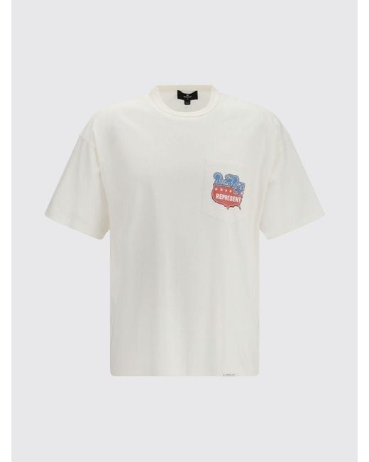 Represent White Crewneck Cotton-Hemp T-Shirt With Graphic Print And Patch Pocket for men