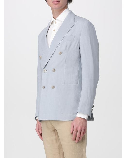 Eleventy Gray Double-Breasted Linen Blend Blazer for men