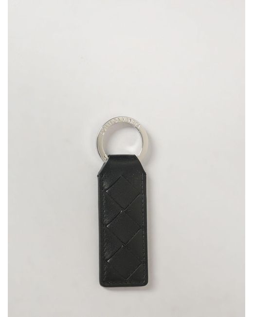 Bottega Veneta White Woven Leather And Brass Keychain for men