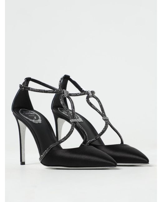 Rene Caovilla Black René Caovilla Clippy Pumps In Satin With Rhinestones