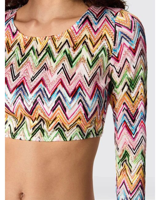Missoni Red Cropped Viscose Top With Zig-Zag Motif