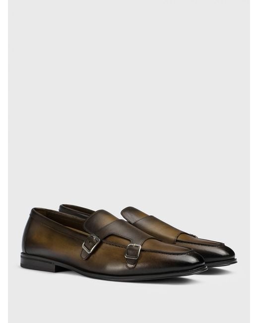 Doucal's White Leather Monk Strap Shoes for men