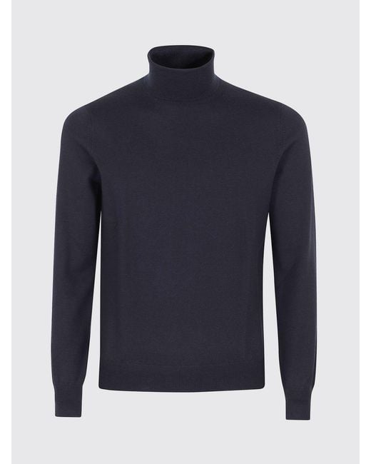 Tagliatore Blue 100% Wool Turtleneck Jumper With Ribbed Trims for men