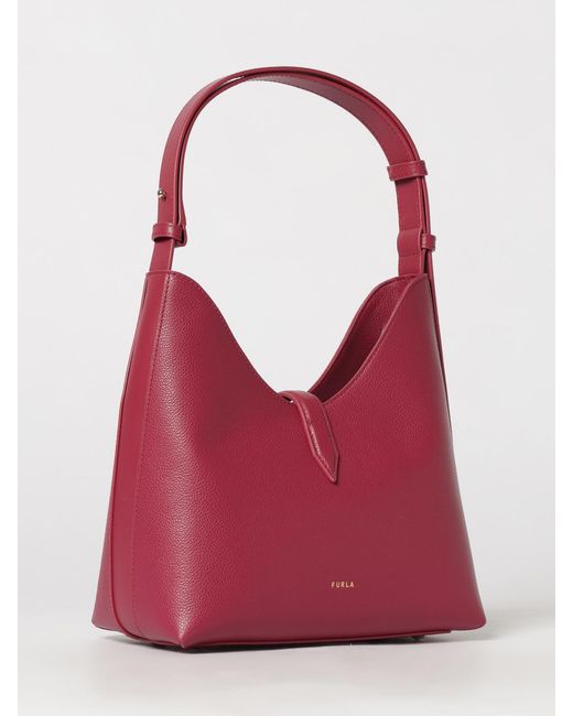 Furla Red Goccia Grained Shoulder Bag By With Snap Closure