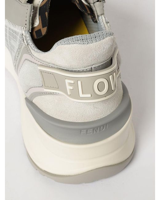 Fendi White Flow Jacquard Fabric And Suede Sneakers for men