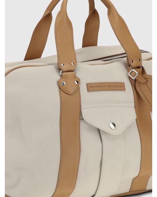Brunello Cucinelli Natural Street Grained Leather Travel Bag for men