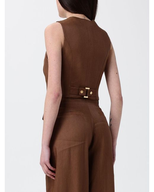 Elisabetta Franchi Brown Linen Blend Vest