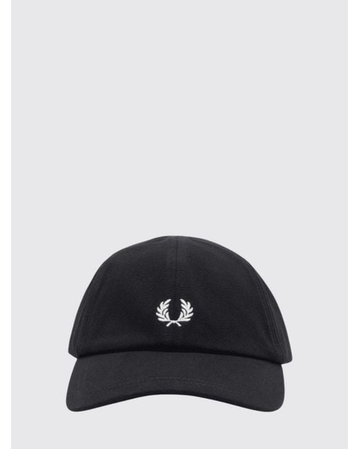 Fred Perry Black Cotton Canvas Baseball Cap With Embroidered Logo for men