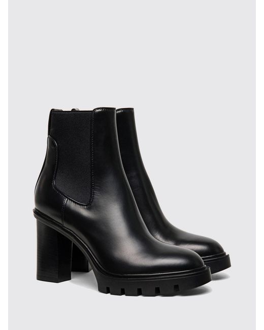 Santoni Black Flat Ankle Boots