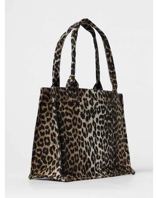 Ganni Black Animal Print Cotton Canvas Tote Bag