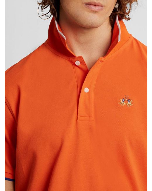 La Martina Orange Cotton Polo Shirt With Logo for men