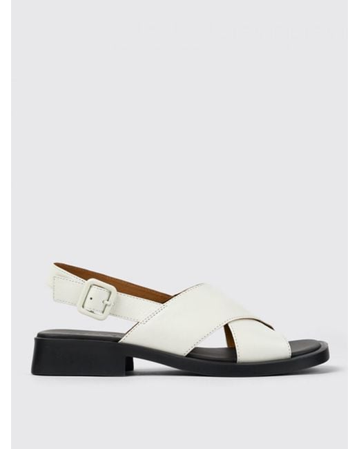 Camper White Flat Sandals