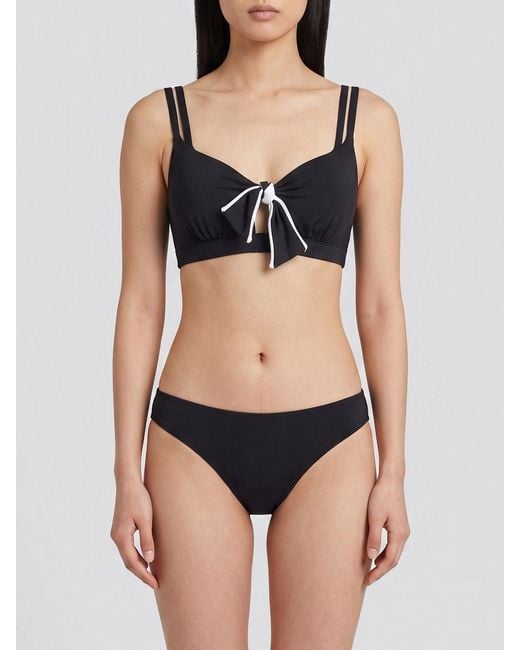 Max Mara Black Triangle Bikini Top With Tie Fastenings And V-Neck