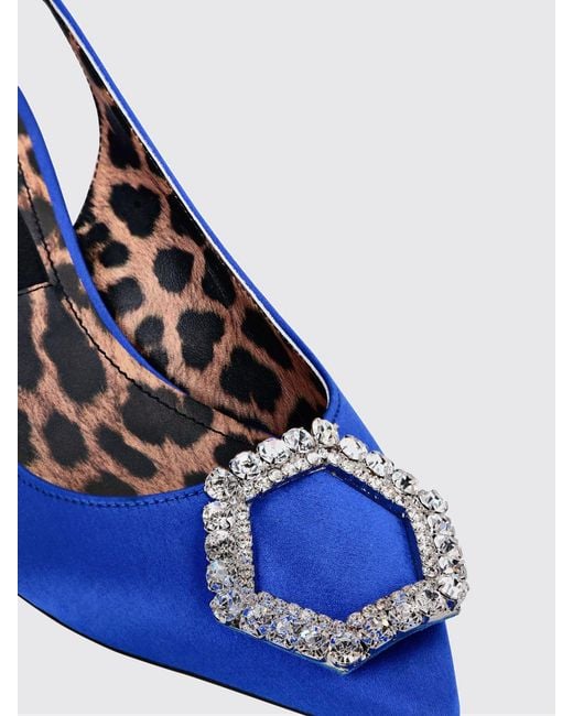 Philipp Plein Blue Satin Slingbacks With A Jewel Buckle And Mid Heel