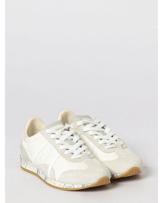 Premiata White Jackyx Leather And Suede Bicolor Sneakers