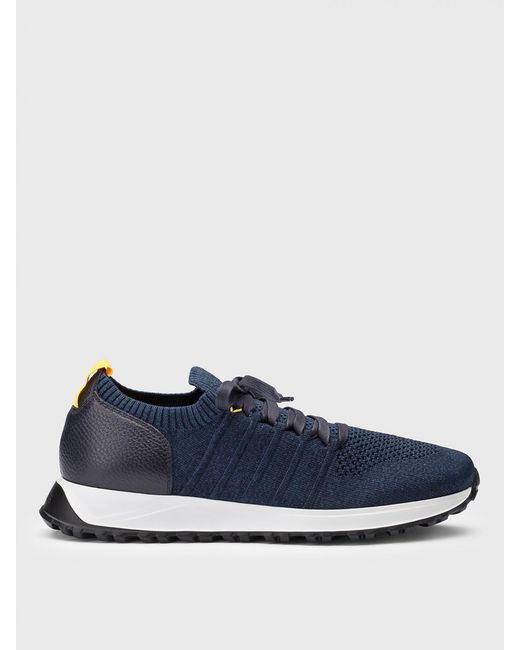 Doucal's Blue Stretch Viscose And Hammered Leather Sneakers for men