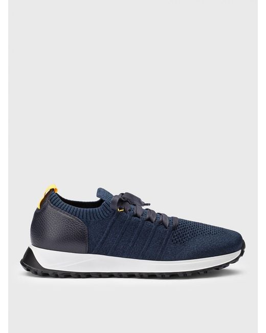 Doucal's Blue Stretch Viscose And Hammered Leather Sneakers for men