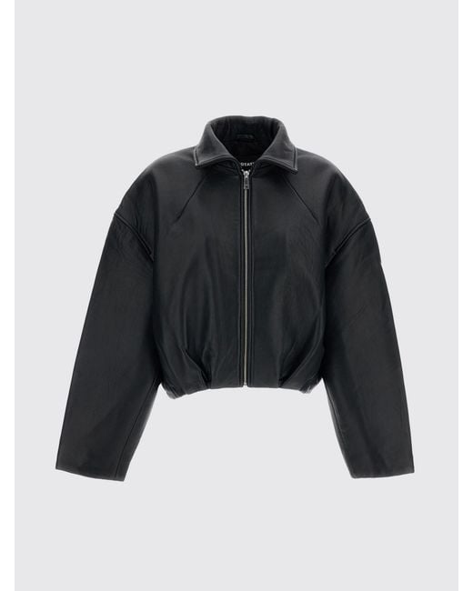 ROTATE BIRGER CHRISTENSEN Blue Cropped Relaxed-Fit Sheepskin Leather Shirt Jacket