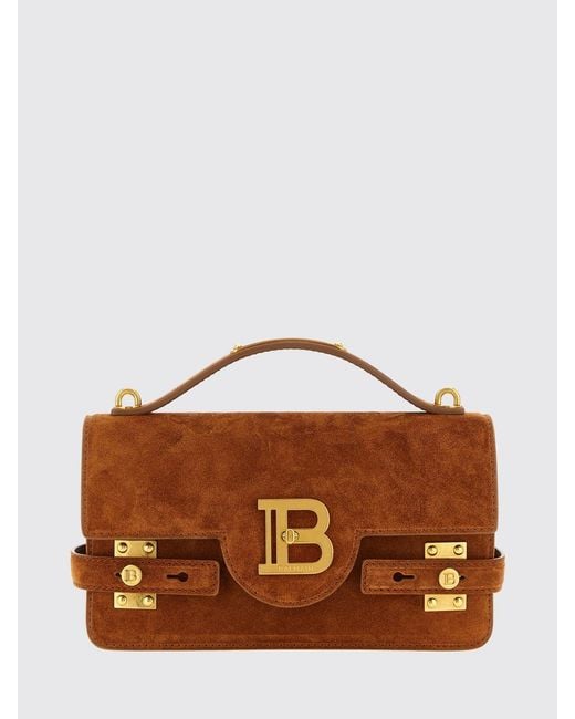 Balmain Brown B-Buzz 24 Suede Bag