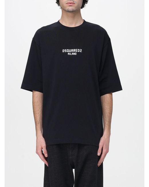 DSquared² Black Cotton T-Shirt With Logo for men