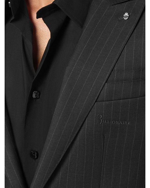 Billionaire Gray Pinstriped Single-Breasted Blazer for men