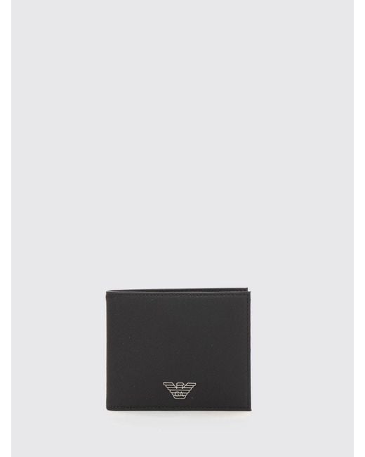 Emporio Armani White Monogram Saffiano Leather Bifold Wallet With Metal Eagle Logo for men