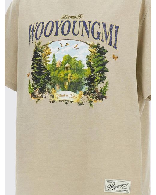 Wooyoungmi Green Graphic-Print And Contrast-Logo Cotton Crewneck T-Shirt for men