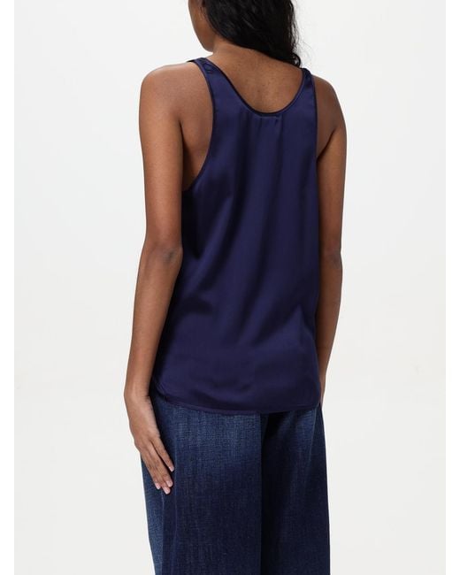 Pinko Blue Silk Scoop Neck Sleeveless Top