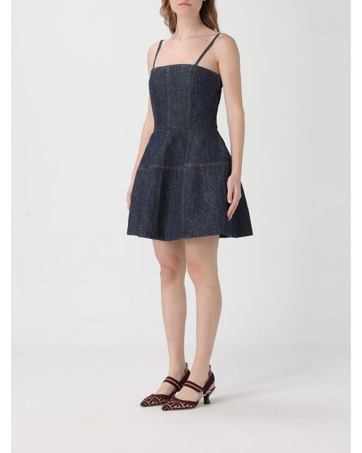 Fendi Blue Denim Dress With Ff Motif
