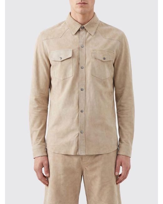 Salvatore Santoro Natural Suede Leather Shirt Jacket With A Curved Hem for men