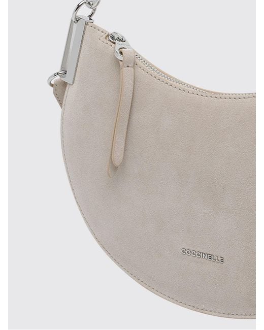 Coccinelle Gray Small Sunup Suede Leather Hobo Bag With Lettering Logo
