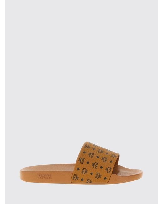 MCM Brown Rubber Sliders With Printed Logo for men